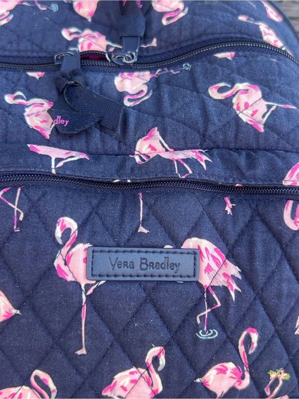 Vera Bradley Navy Backpack with Pink Flamingo Print